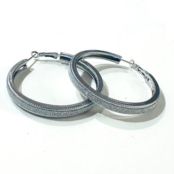 Silver Glitter Hoop Earrings - Picture 1 of 2